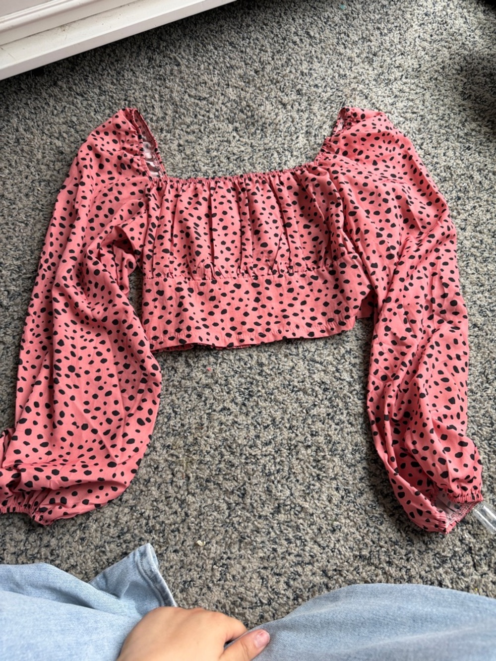 Pink Long Sleeve Cropped Peasant Top